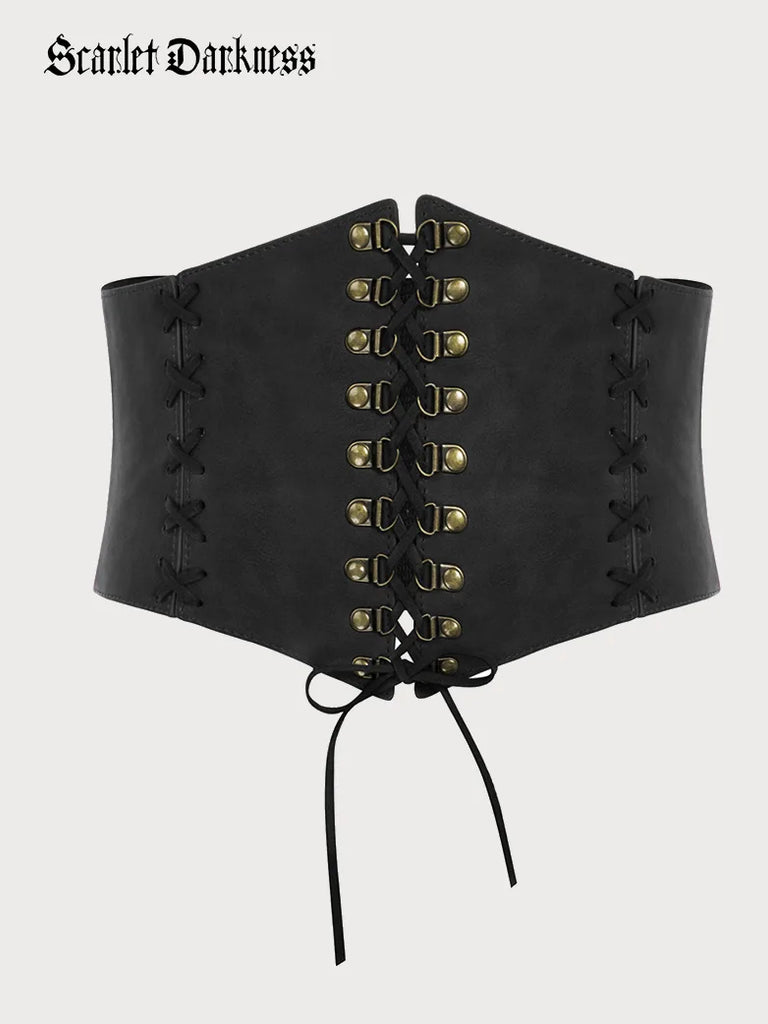 Womens Faux Leather Steampunk Sexy Corset Belt Bustier(2XL, Brown +Coffee)  at  Women's Clothing store