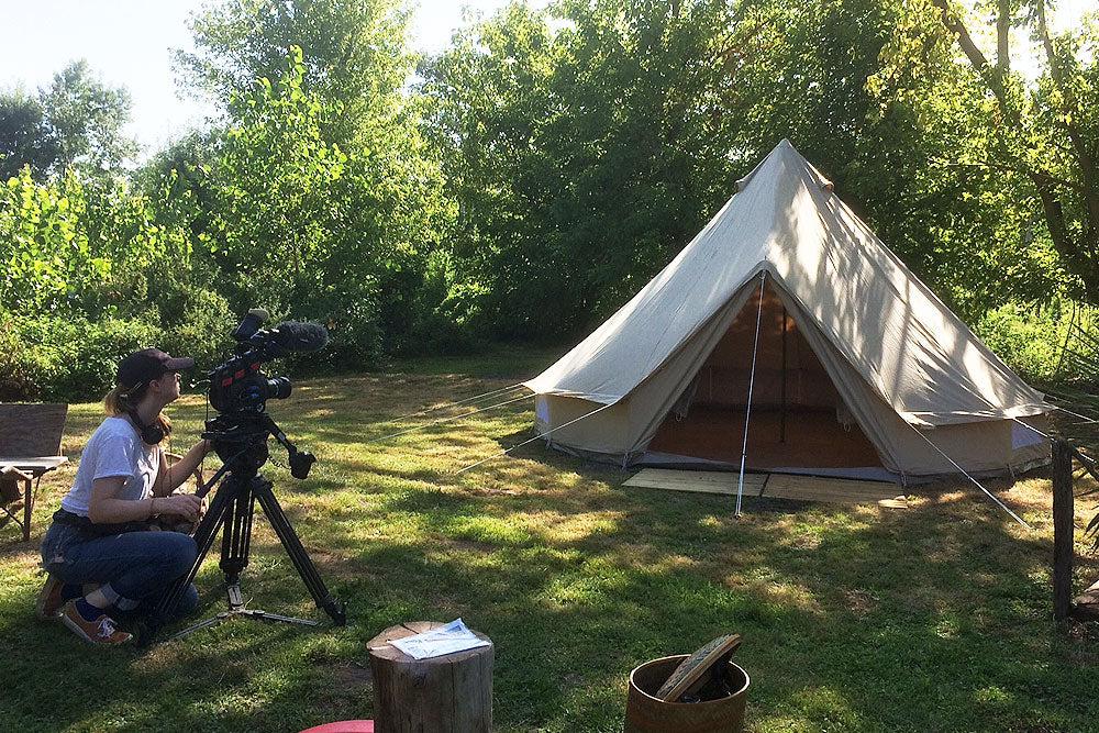 On shoot with camera operator and 5m ultimate pro bell tent