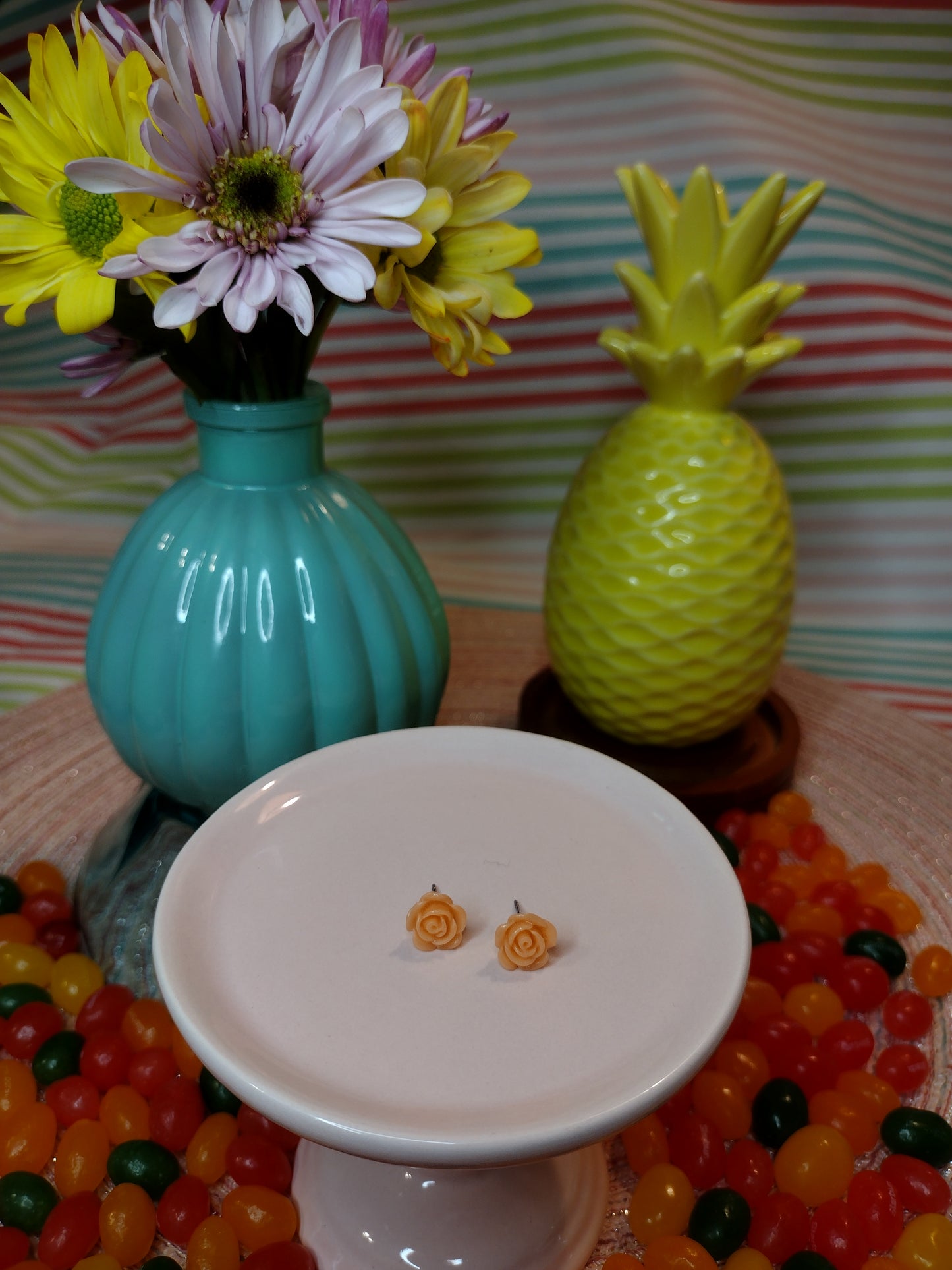 Mini Orange Flower Stud Earrings