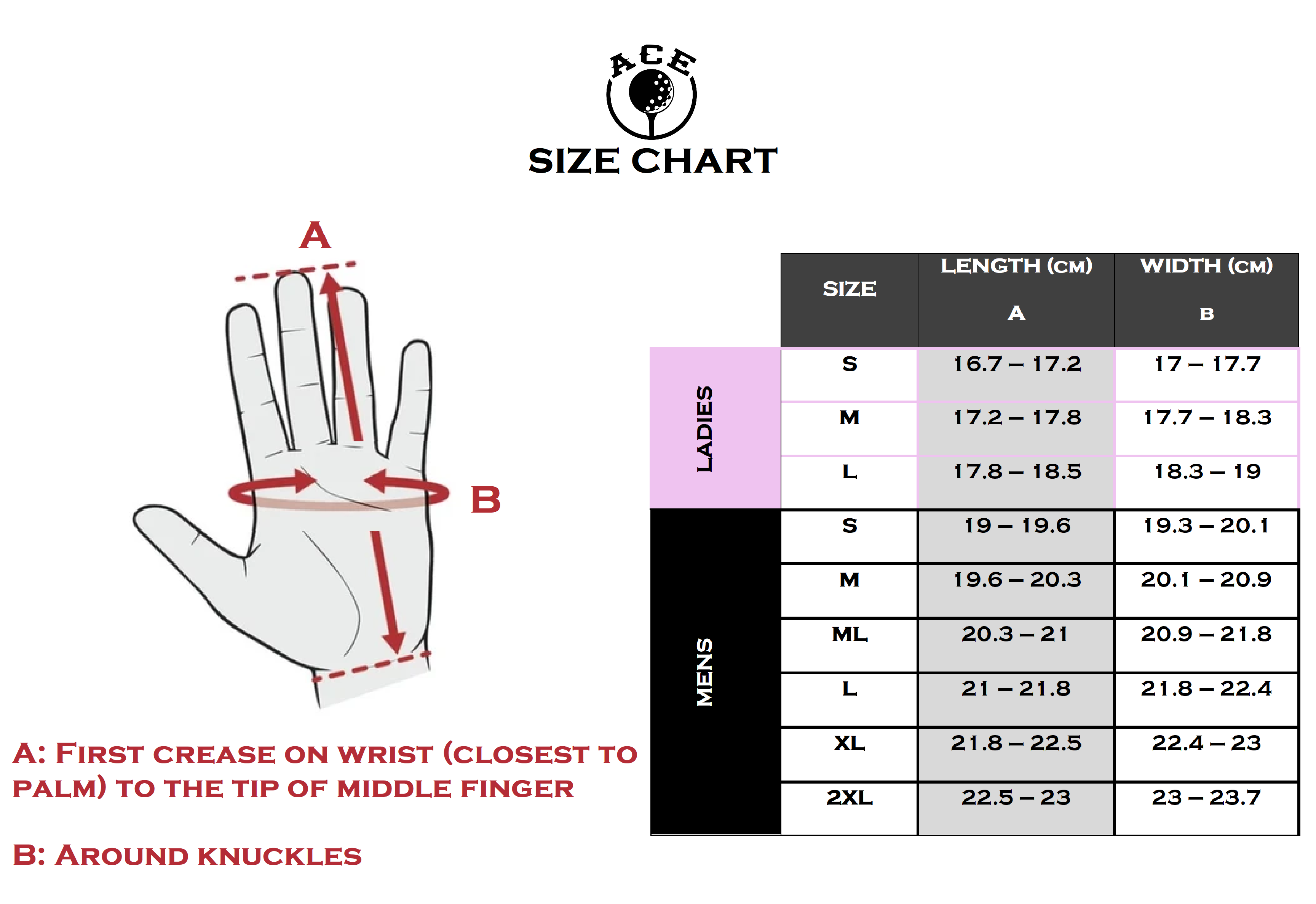 golf glove size chart