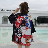 Open Front Oriental Printed Kimono Cardigan