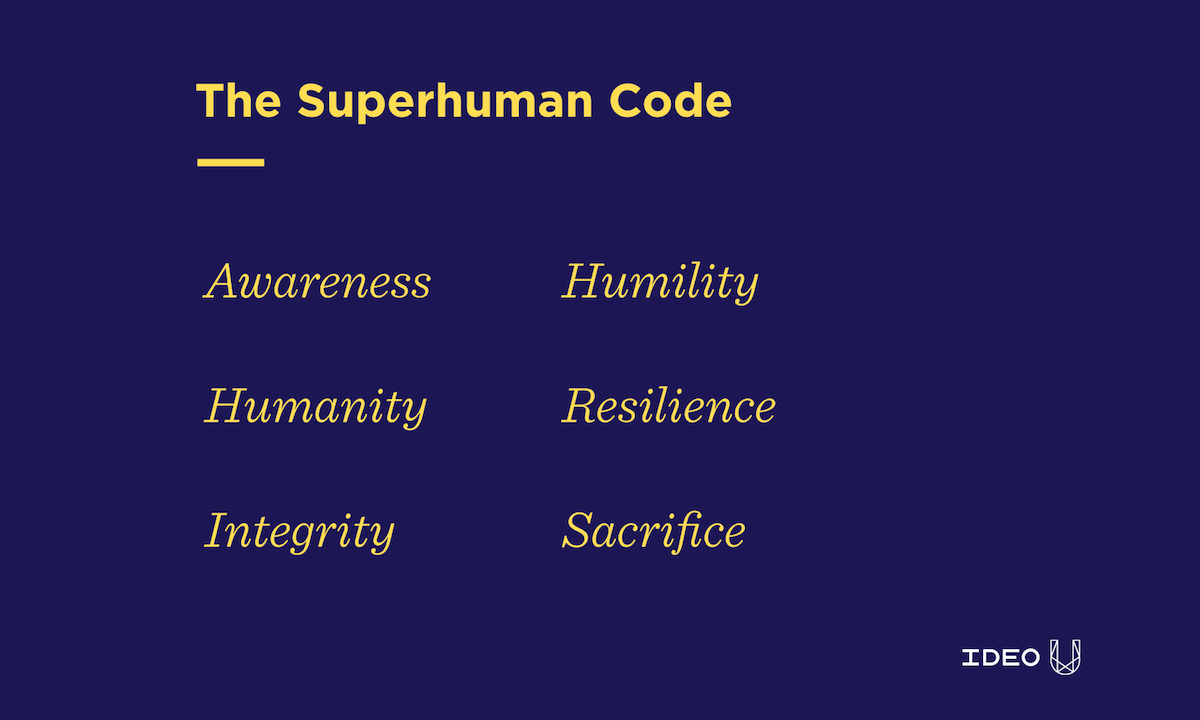 List of the six attributes in the Superhuman Code.