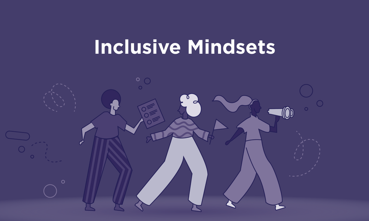 The words “Inclusive Mindsets” with three people walking underneath.