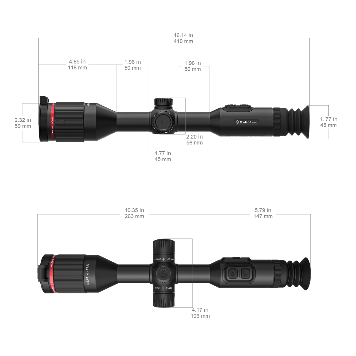 Owlset RSM30 2.3-9.2x35 Thermal Riflescope Dimension