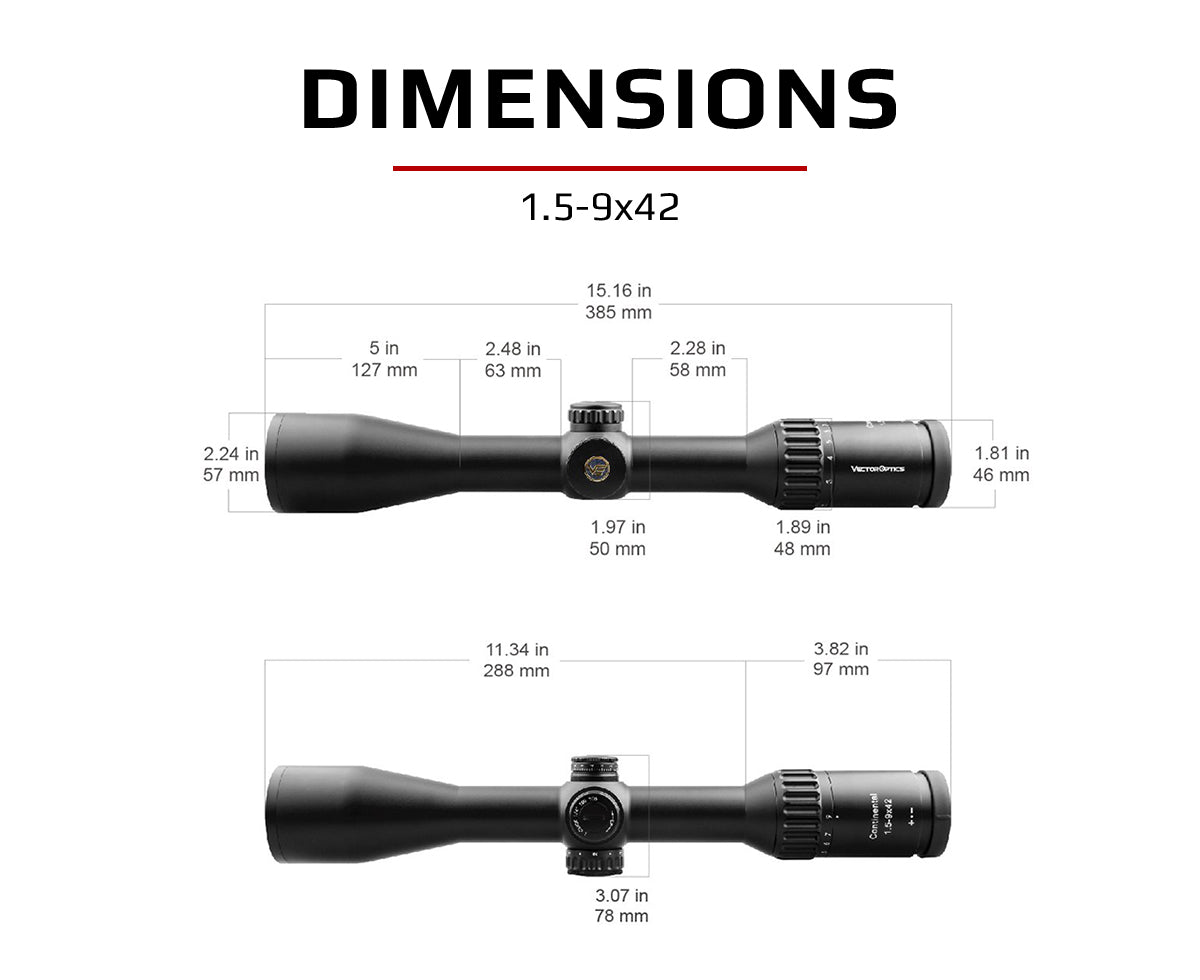Continental 1.5-9x42 SFP Riflescope For Hunting dimensions