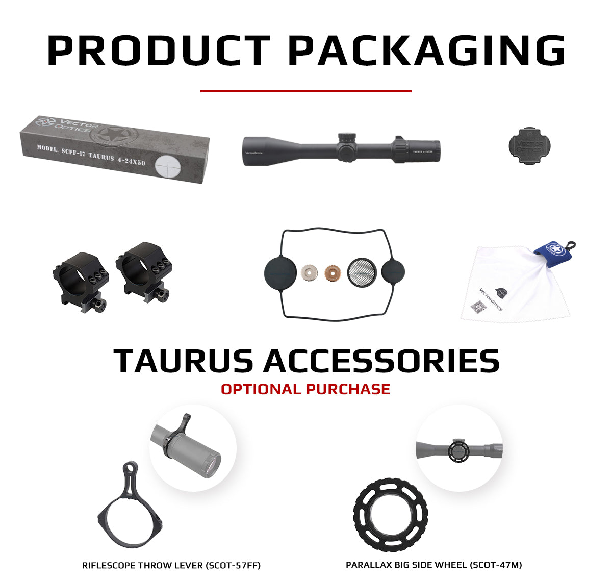 Taurus 4-24x50FFP Riflescope Product Packaging