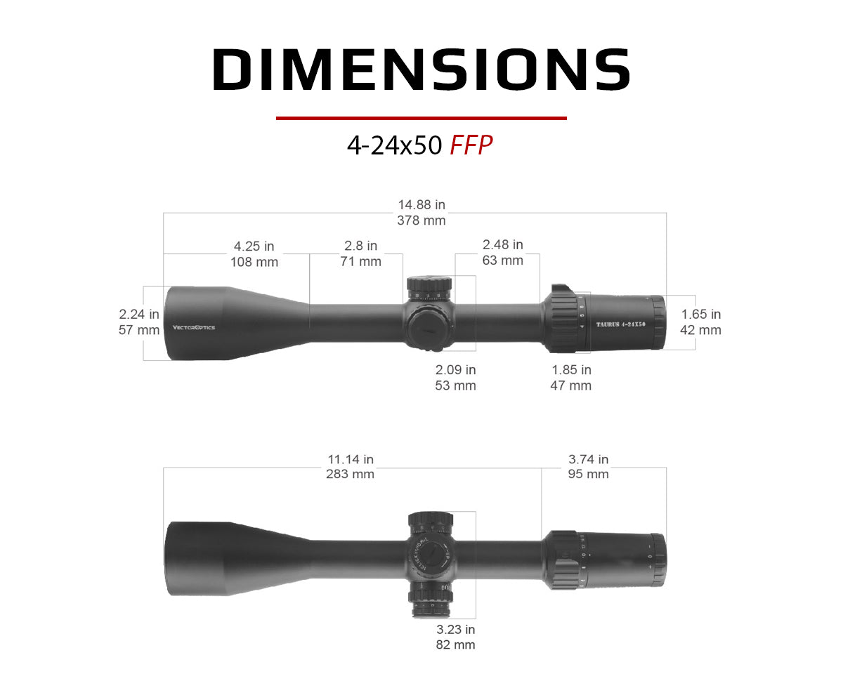 Taurus 4-24x50FFP Riflescope dimension