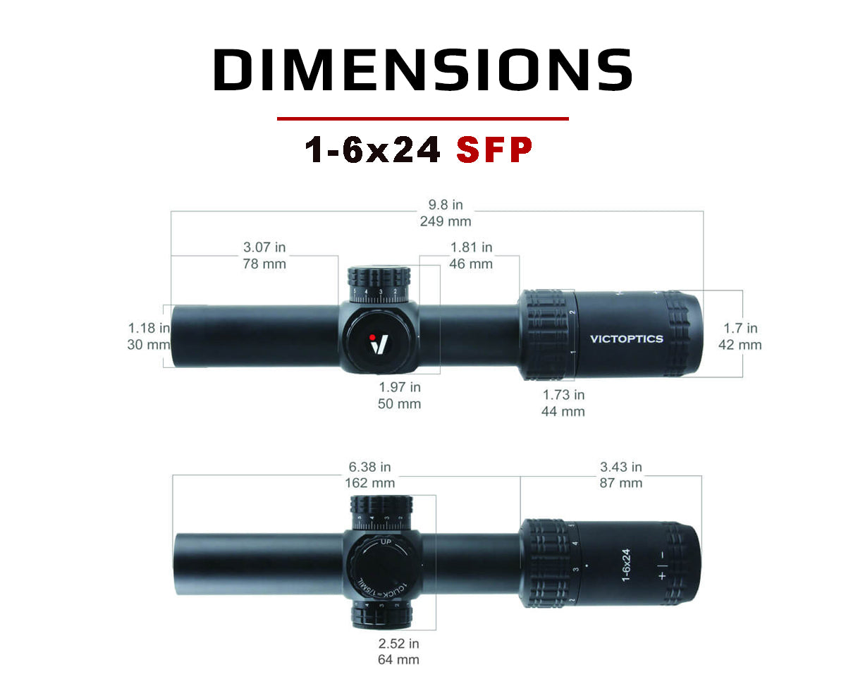 VictOptics S6 1-6x24 SFP LPVO dimensions