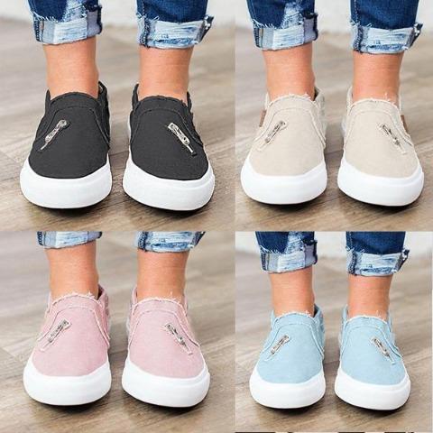 casual solid color zipper decoration canvas loafers