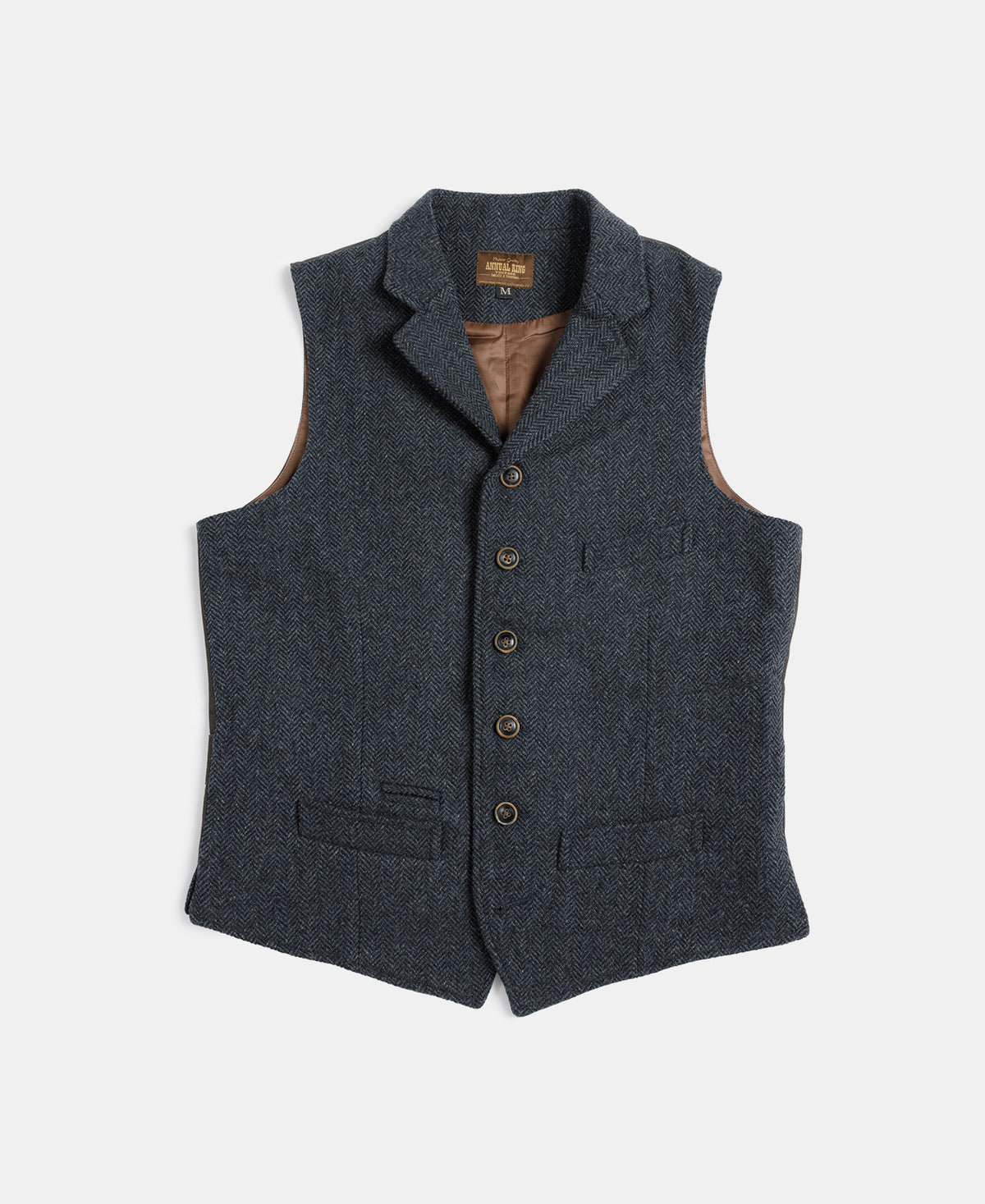 Navy Herringbone Tweed Lapel Vest | 80% Wool | Olderbest