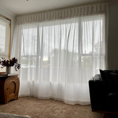 lounge white sheer curtain over block out roller blind