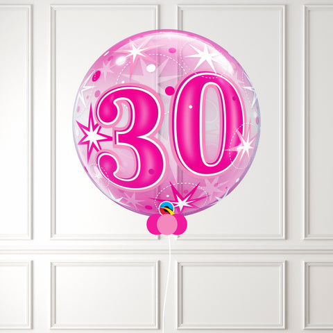 Inflated Age 30 Pink Sparkle Bubble