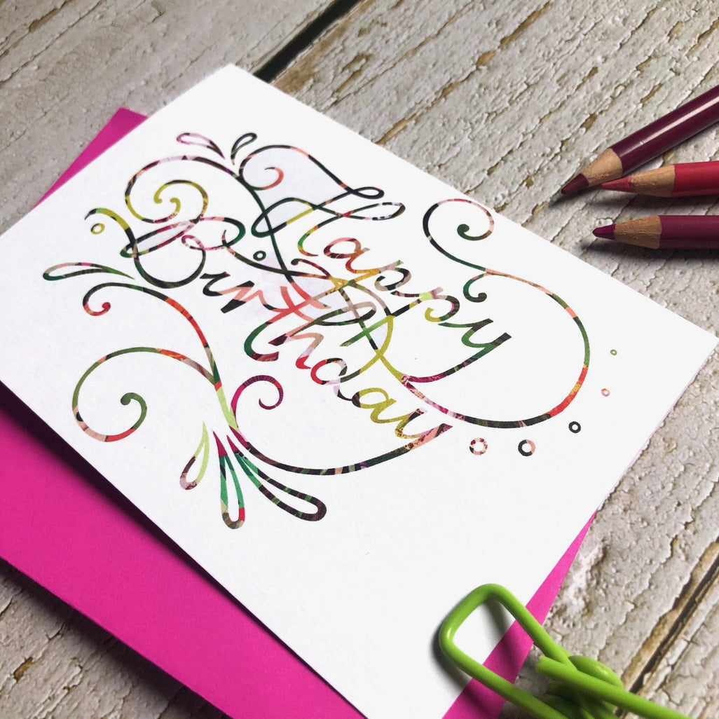 Happy birthday colourful calligraphy card | Sunshine No.1