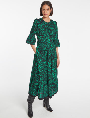 Paige Cotton Maxi Dress - Green Bramble Print