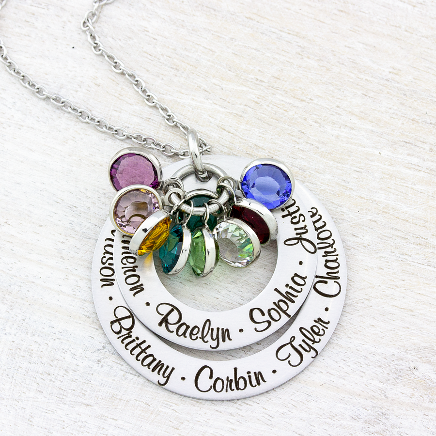 Grandmothers Birthstone Necklace Gold, Pride and Joy for Four Grandchildren
