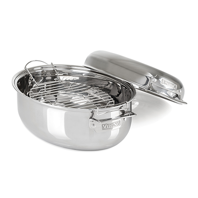 Stainless Steel 3-in-1 8.6 Qt Cast Aluminum Oval Roaster w/ Glass Bast –  Everlastly
