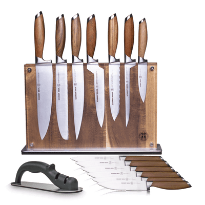  Schmidt Brothers - Carbon 6, 15-Piece Kitchen Knife Set,  High-Carbon Stainless Steel Cutlery with Downtown Acacia and Acrylic  Magnetic Knife Block and Knife Sharpener: Home & Kitchen