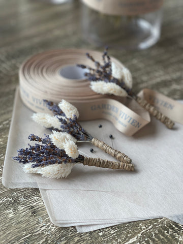 Dried lavender and wheat boutonierre