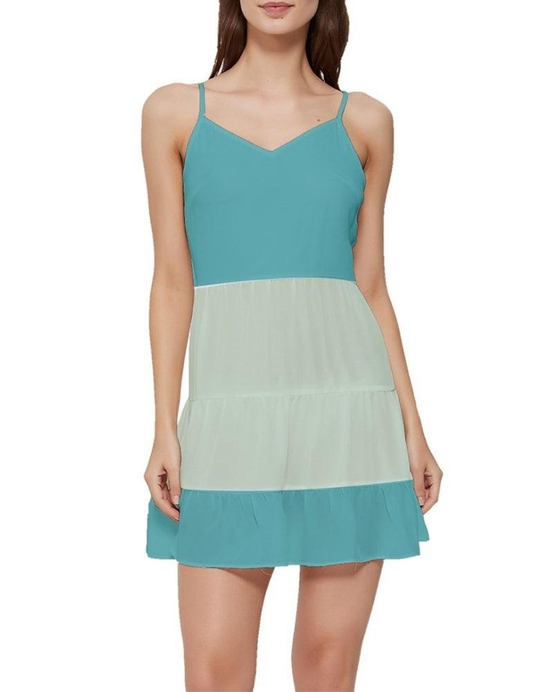 Masu Mini Frill Dress - Blue / Green