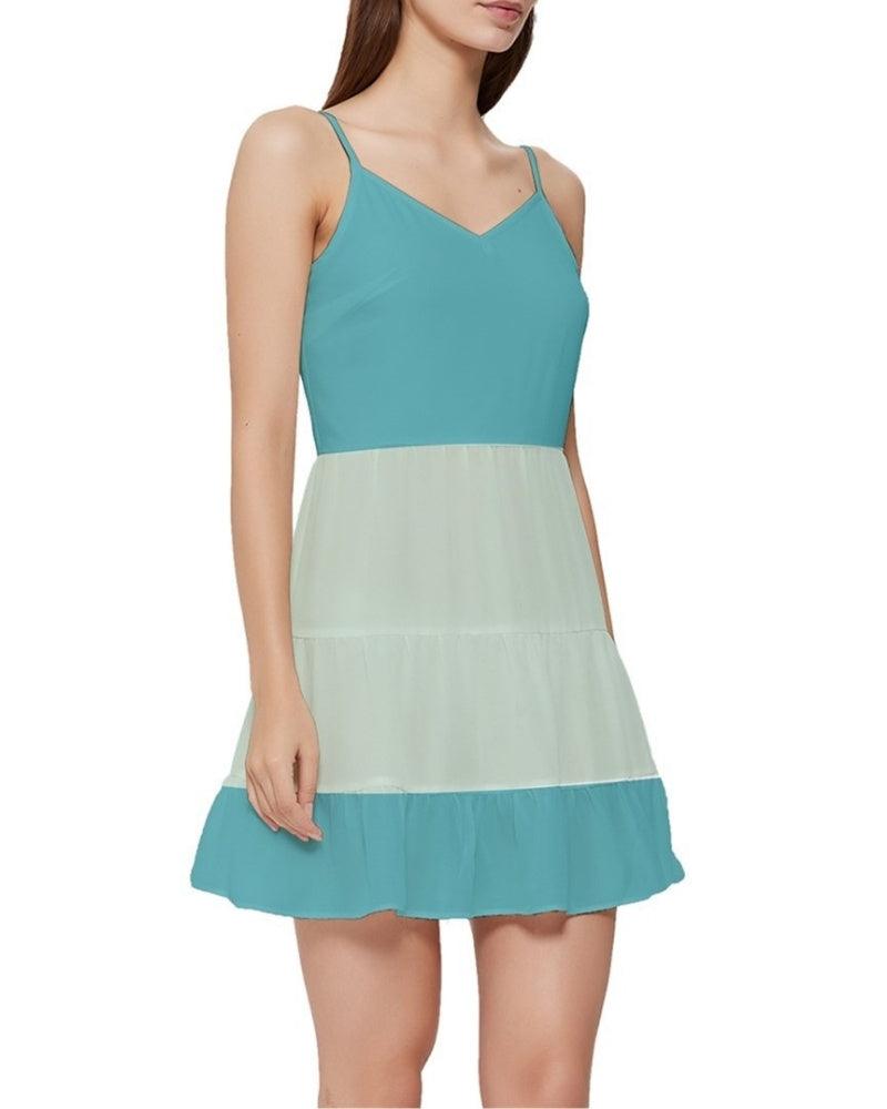 Masu Mini Sleeveless Frill Backless Dress - Blue / Green