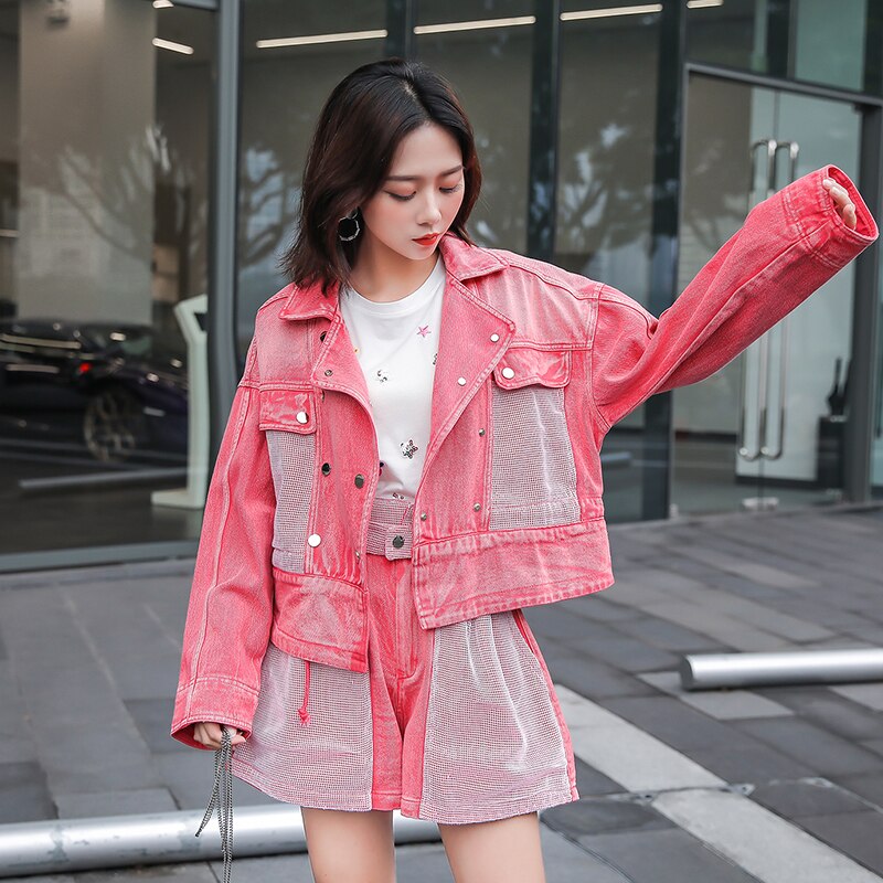 short pink denim jacket