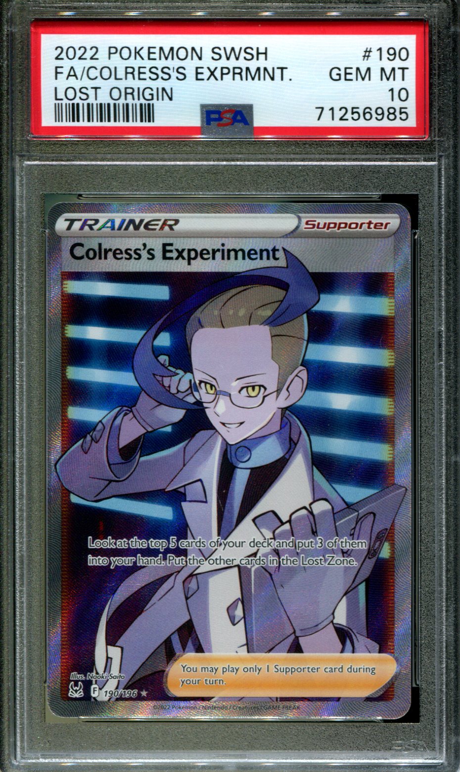 Colress's Experiment - 190/196 - PSA 10 - Full Art - Lost Origin - Pokemon  - 56985