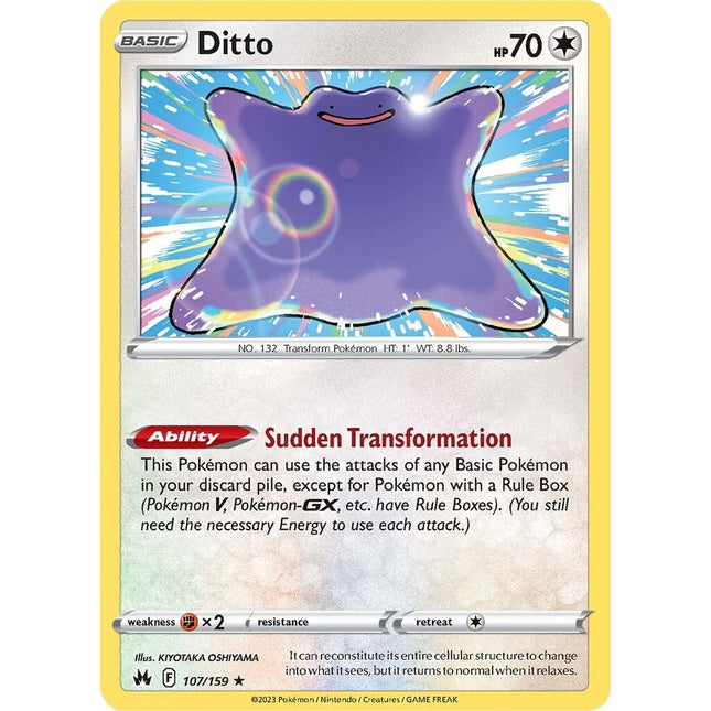 Pokemon DITTO 107/159 - Crown Zenith - RARE HOLO - - MINT