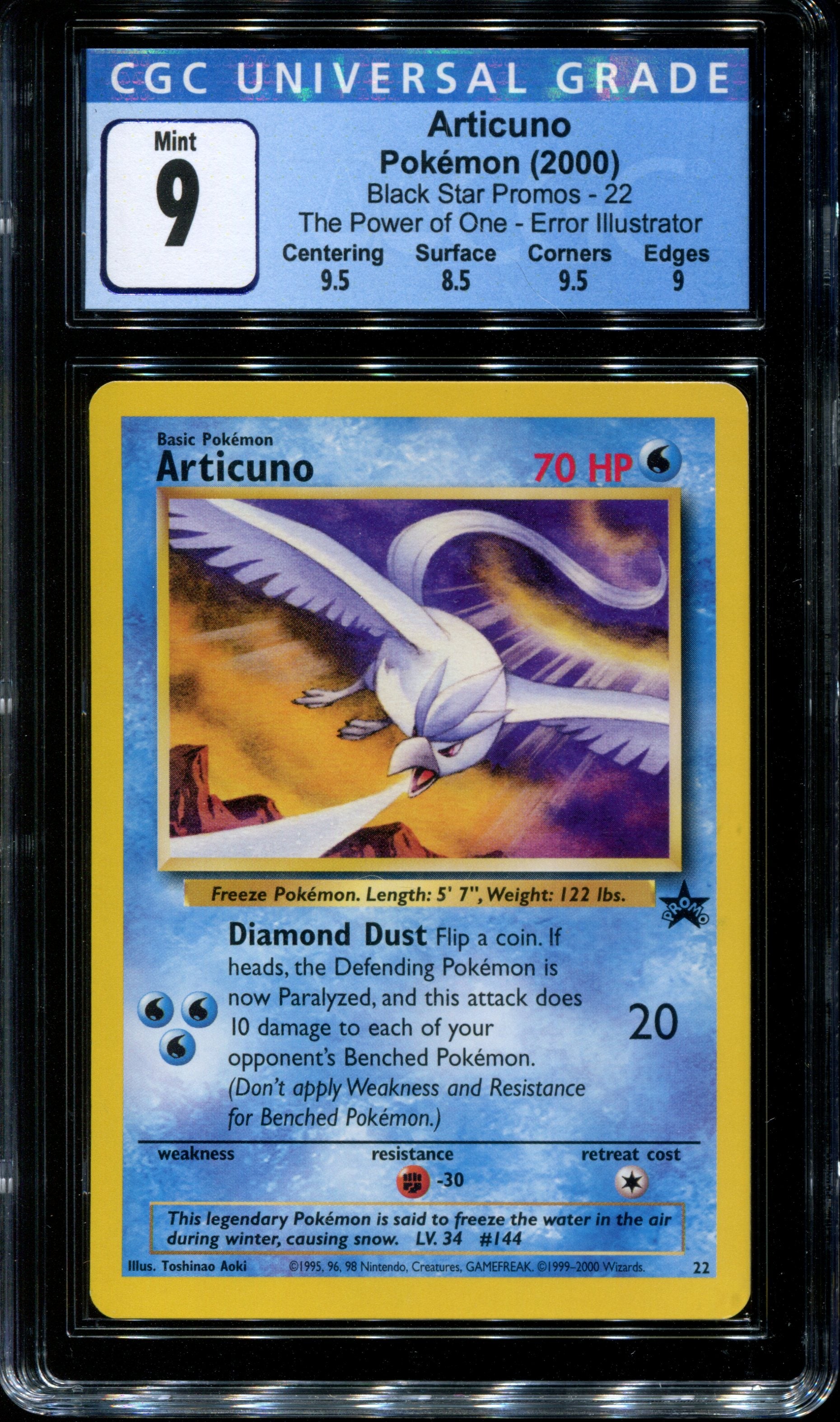 Articuno 22 Cgc 9 Mint Error Illustrator Black Star Promo 02