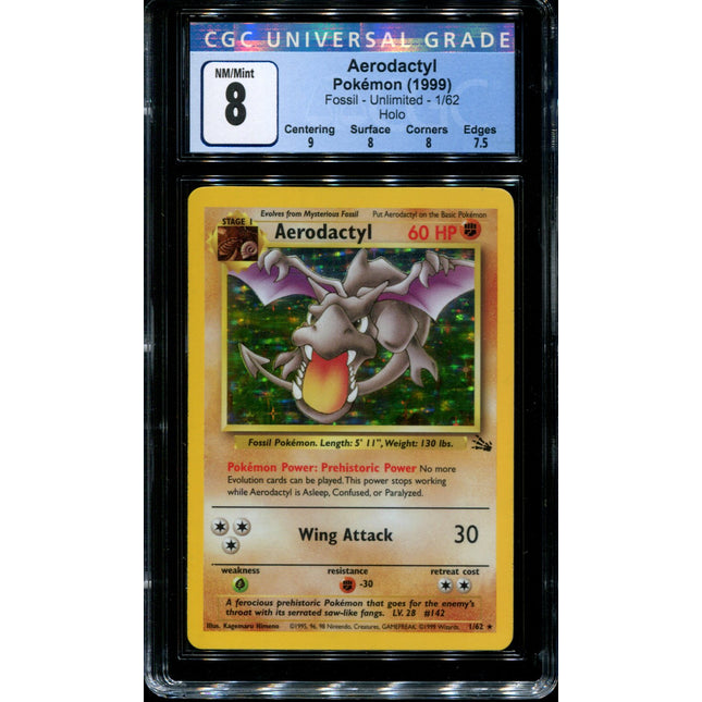 1st Edition Aerodactyl Holo - 1999 Pokemon Fossil - 1/62 PSA 8 NEAR MINT