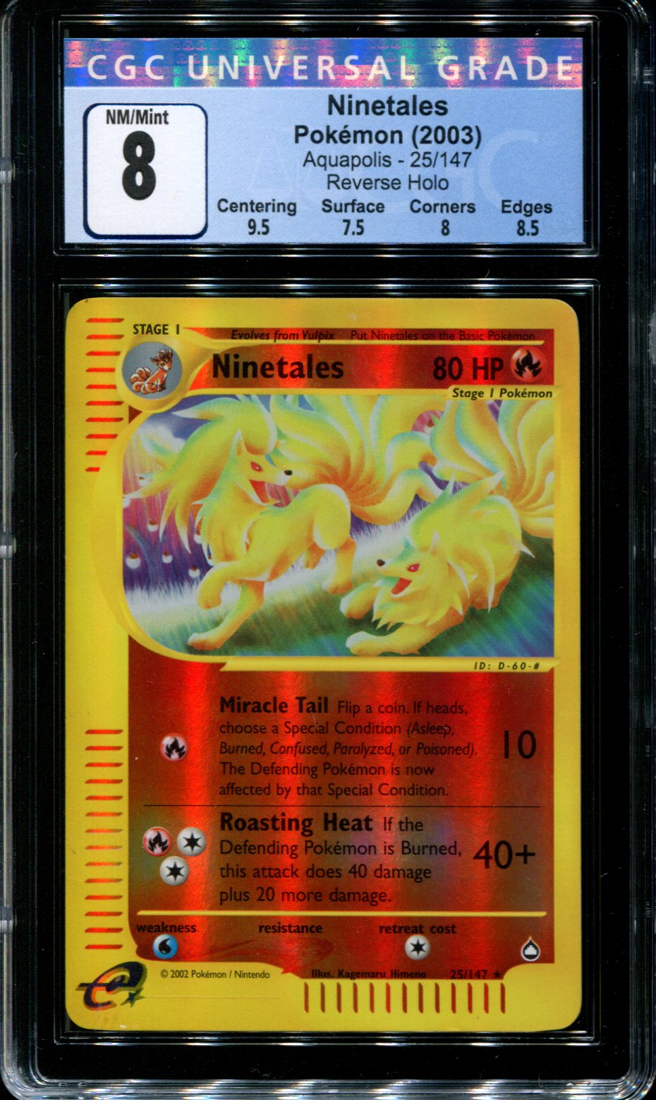 Ninetales - 25/147 - CGC 8 - Reverse Holo - Aquapolis - 36610