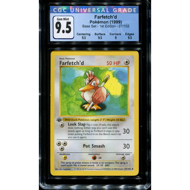 1999 Pokémon Base Set Shadowless Farfetch'd 27/102 CGC 8.5 NM