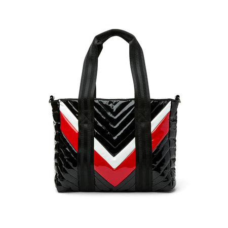 Think Royln Vonn Chevron Crossbody Bag In Black Patent/red/white V  Colorblock