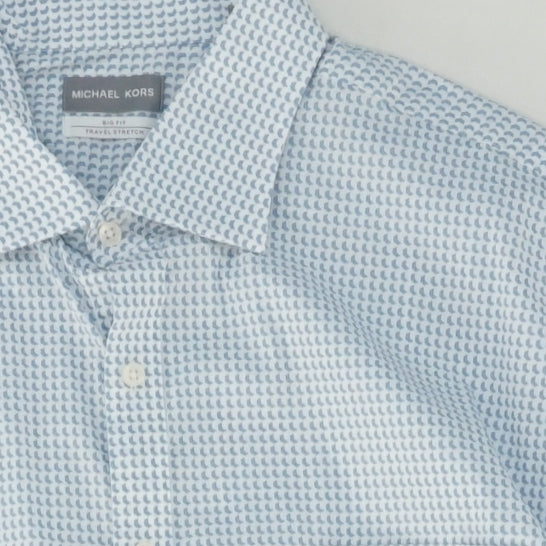 White Geometric Long Sleeve Button Down Shirt