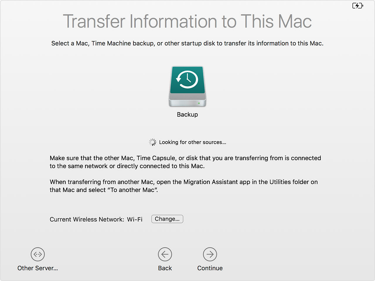 Select Time machine in Apple Migration Assistant