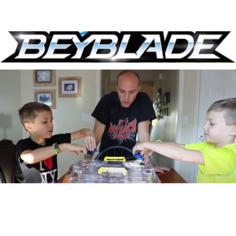 kids playing Beyblade under parents supervision