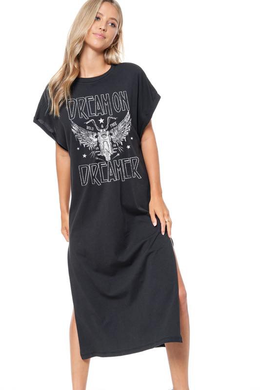 black graphic t shirt dress