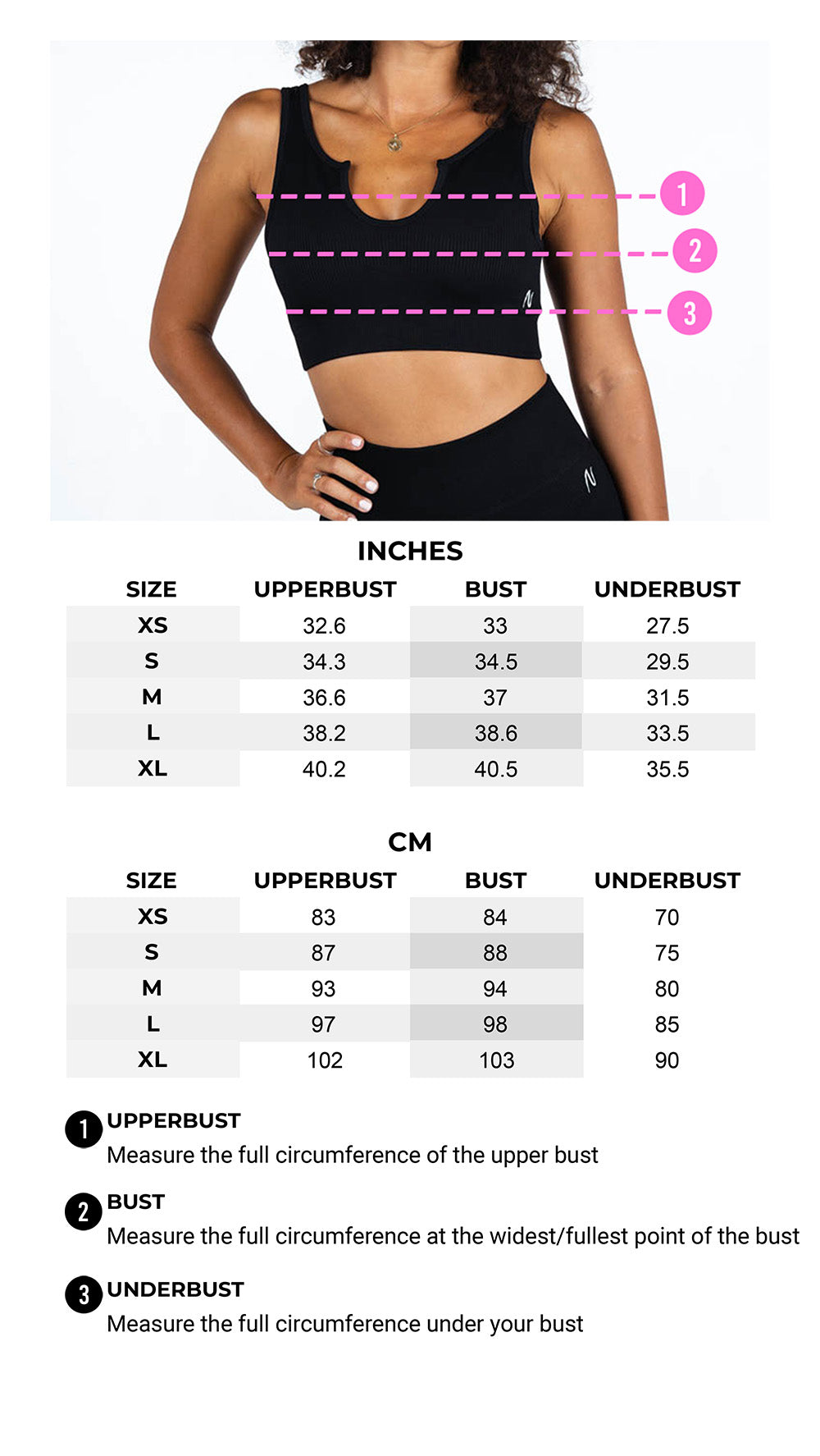 size chart activewear top