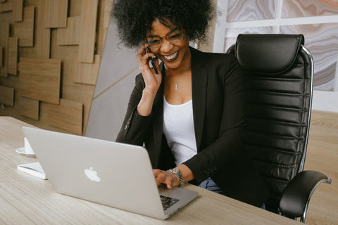 Woman with eyeglasses working