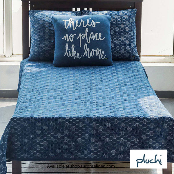 Pluchi - Pepin Navy & Natural Cotton Knitted Single Quilted Blanket (Navy)