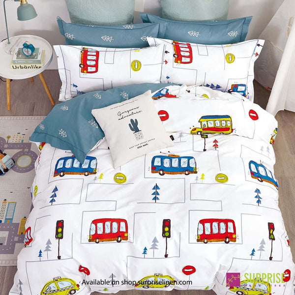 Everyday Essentials By Surprise Home Modele Collection Kids Bedsheet Set made in 300 TC Cotton (Bus Stop)