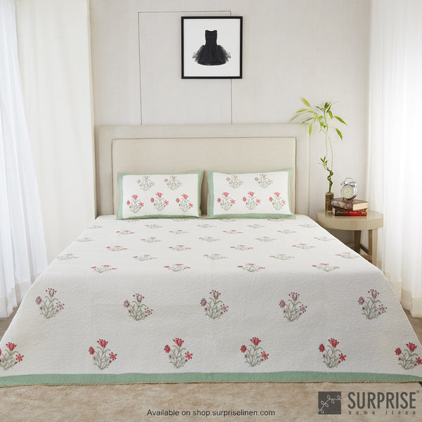 Surprise Home - Hand Block Print Bed Cover Set (Light Green)