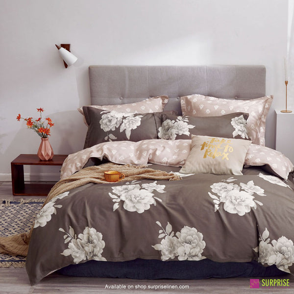 Luxury Essentials By Surprise Home - Doublez Collection 5 Pcs Super King Size Bedsheet Set in 300 TC Cotton Fabric (Brown Fleur)