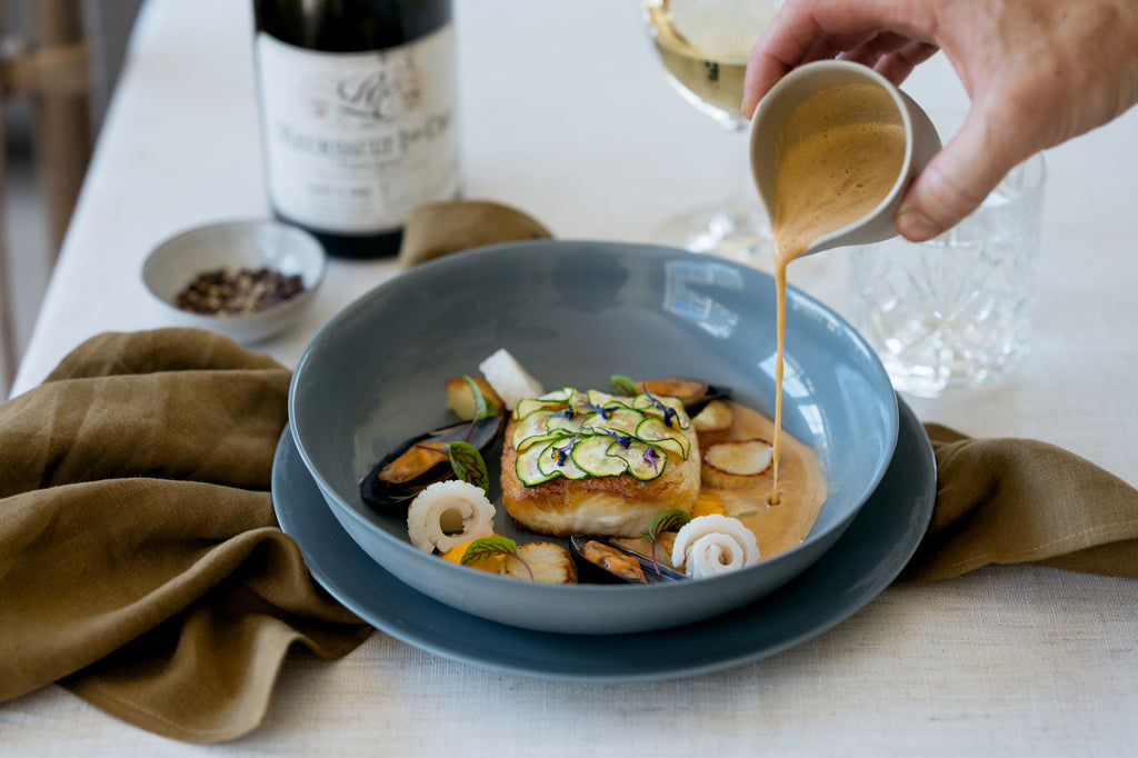 Palinopsia Ceramics with Seafood Bouillabaisse by Private Chef