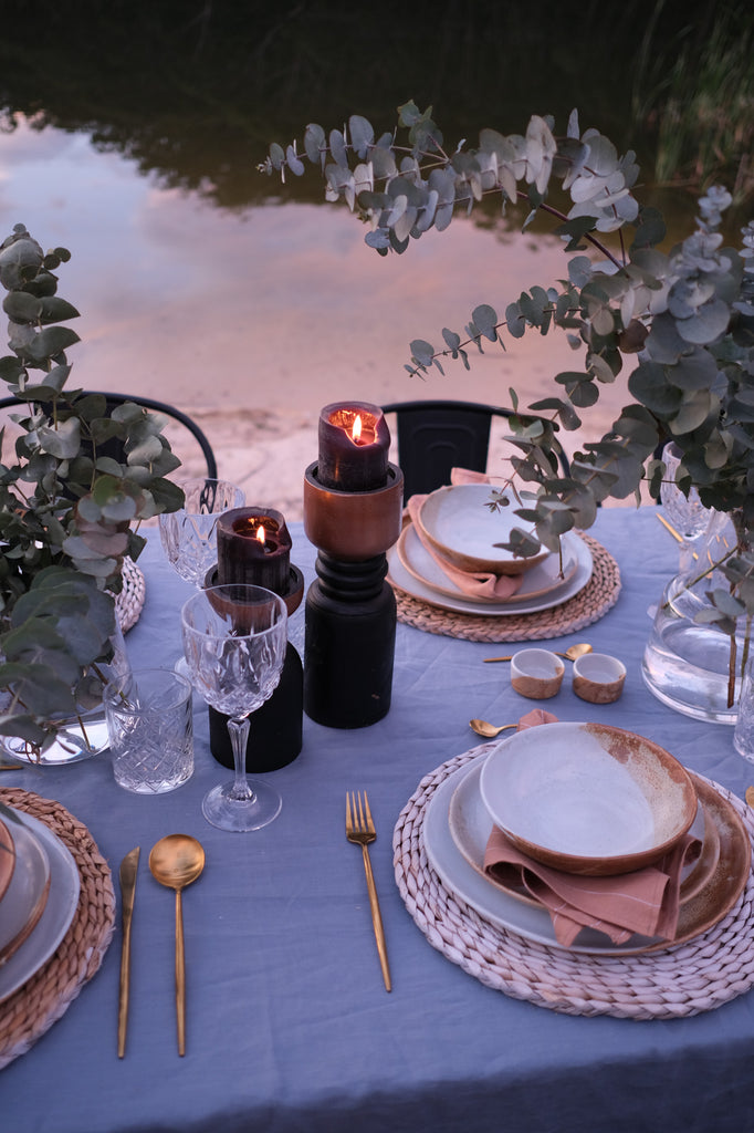 Two Candle holders and mood candle ideas for outdoor table setting