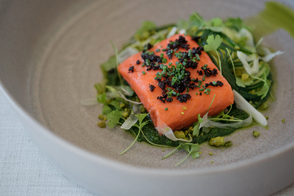 Sous Vide Salmon with zucchini ribbons Australian Dinnerware