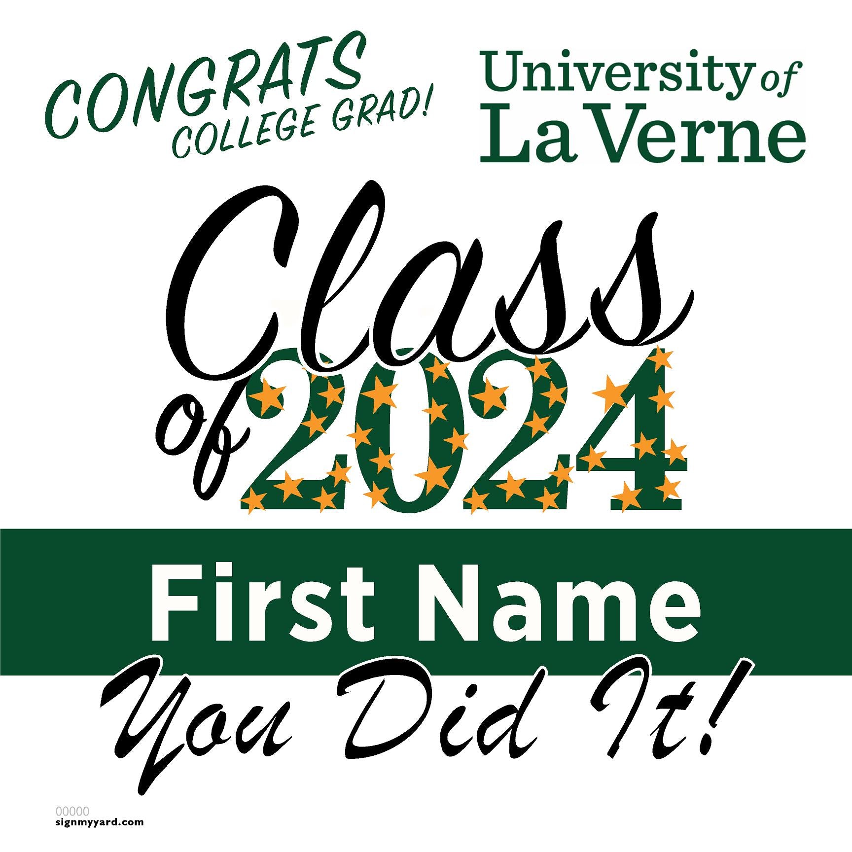 University of La Verne 24x24 Class of 2024 Yard Sign (Option B)