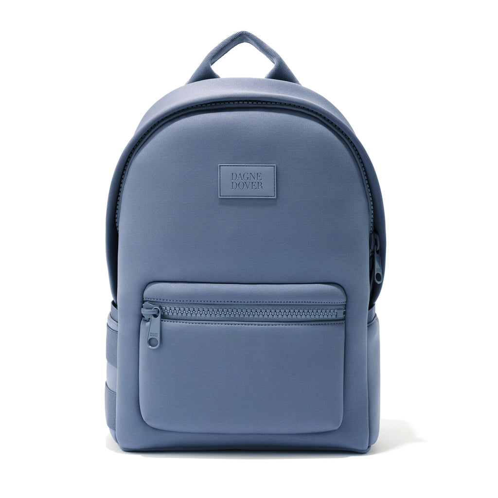 grey and blue backpack