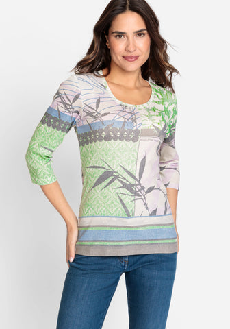 Long Sleeve Sparkle Tee with Peekaboo Keyhole Neckline - Olsen