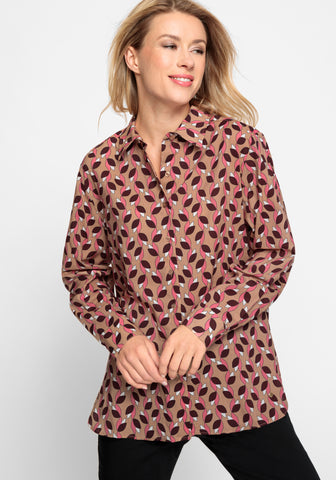 Long Sleeve Retro Print Tunic Shirt - Olsen Fashion Canada