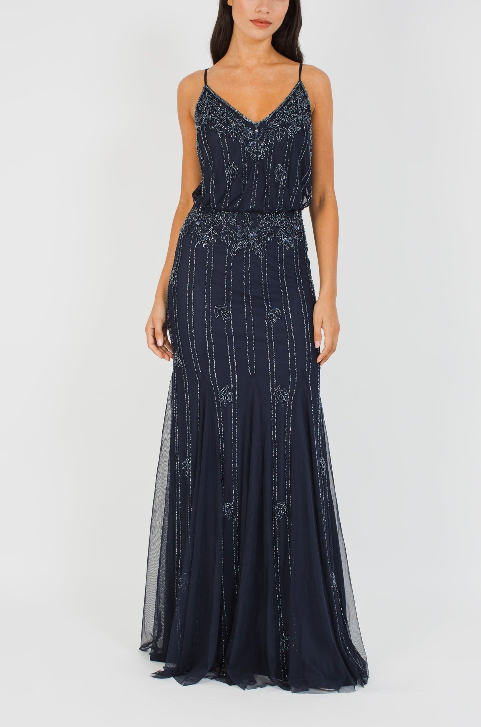 Keeva Navy Bridesmaid Maxi Dress – Lace & Beads